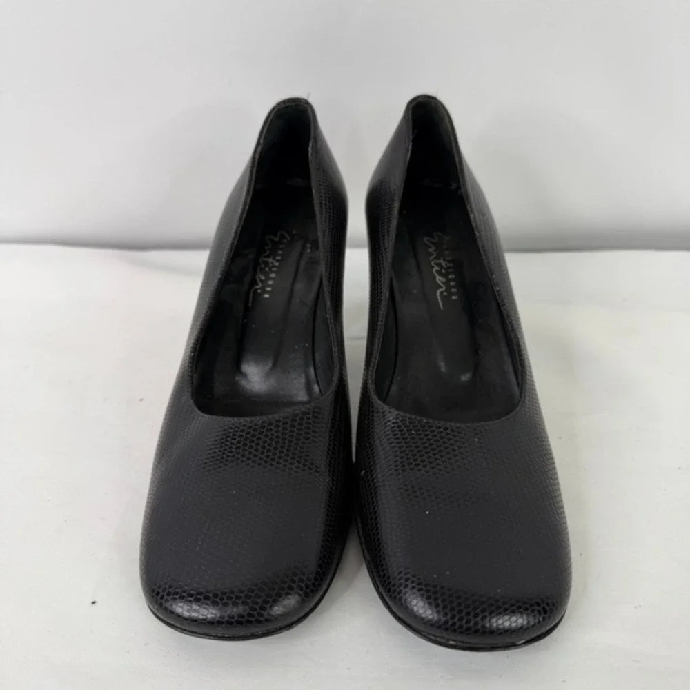 Classiques‎ Entier Black Lizard Embossed Leather Pumps Flared Heel Italy 7M
